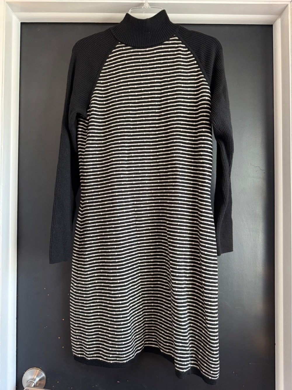 Title Nine Black and White Striped Long Sleeve Mock Neck Dress